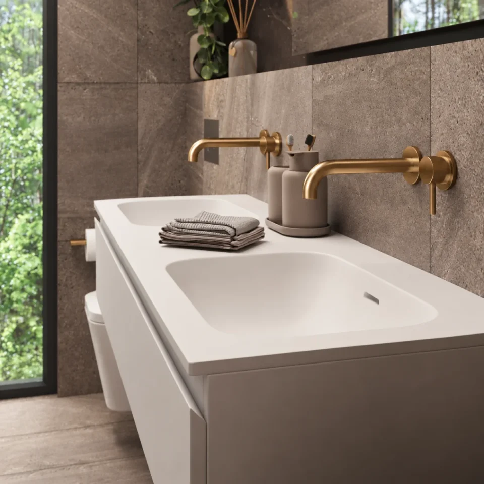 Ava Trend 2 Hole Wall Mounted Basin Mixer W/ Flanges 3.0 - Brushed Bronze detail view - Image 4