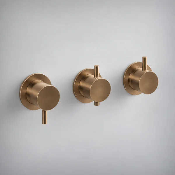Ava Trend 2 Way 3 Handle Thermostatic Valve W/ Flanges - Brushed Bronze
