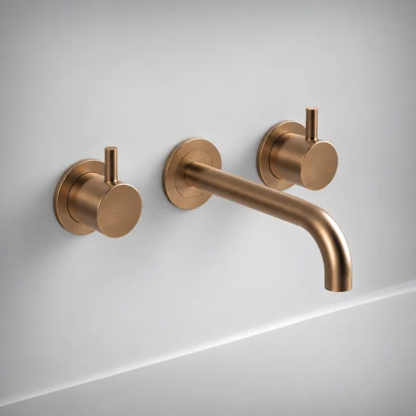Ava Trend 3 Hole Wall Mounted Basin Mixer W/ Flanges - Brushed Bronze