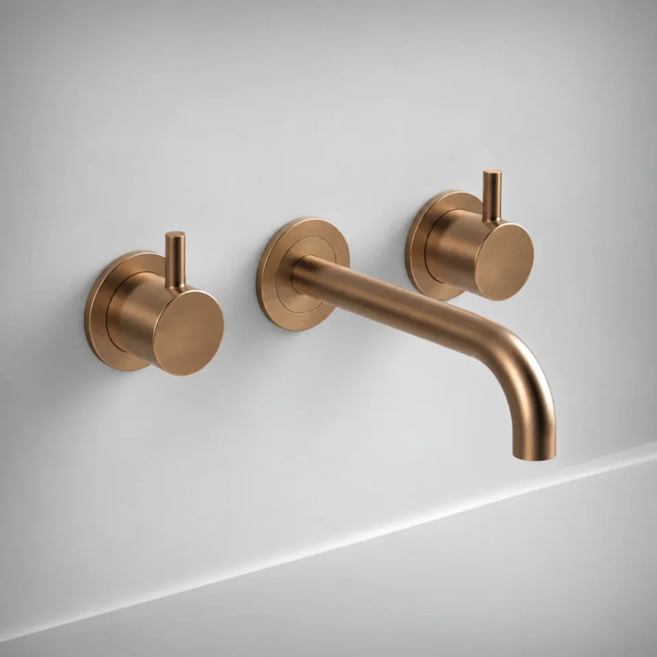 Ava Trend 3 Hole Wall Mounted Basin Mixer W/ Flanges - Brushed Bronze product image - Image 1