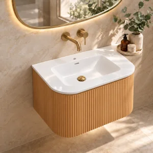Faeber Lunar 1 Drawer Curved Fluted Vanity Unit 600mm - Oak