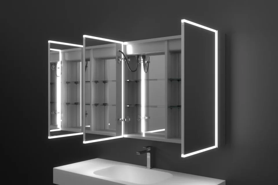 Surface Mounted View of the Faeber Edge Illuminated Cabinet with Doors Open - Image 6