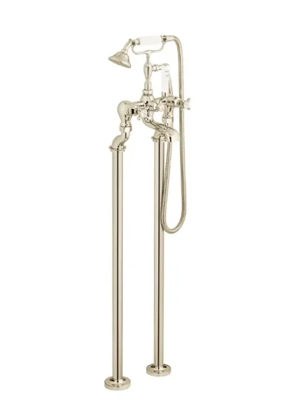 Booth & Co. Floor Standing Bath Shower Mixer Nickel & Crackled White product image - Image 1