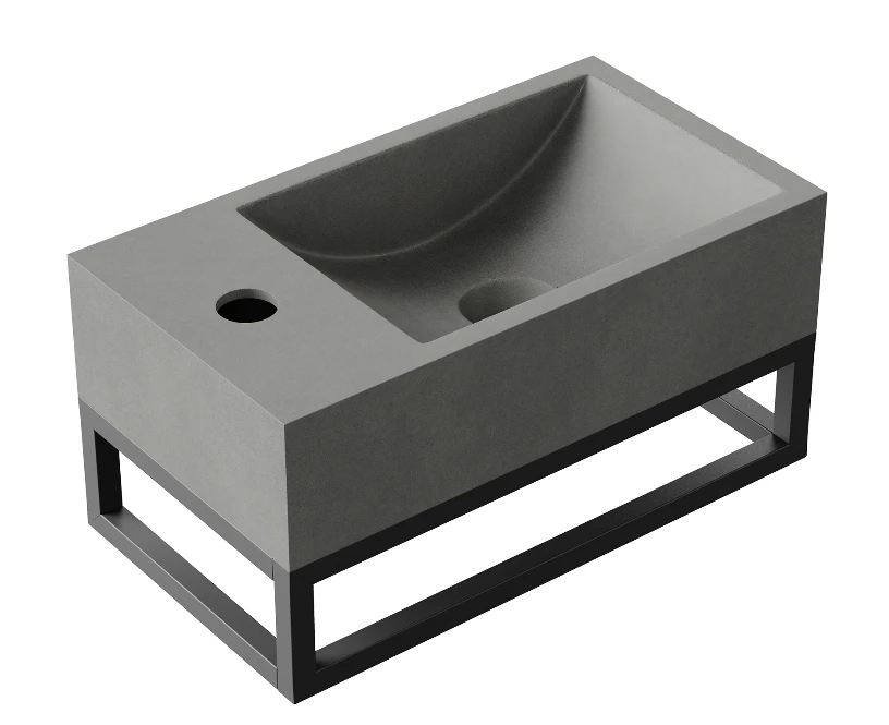Hib Entero 40cm Wall Mounted Basin With Black Frame Concrete Grey