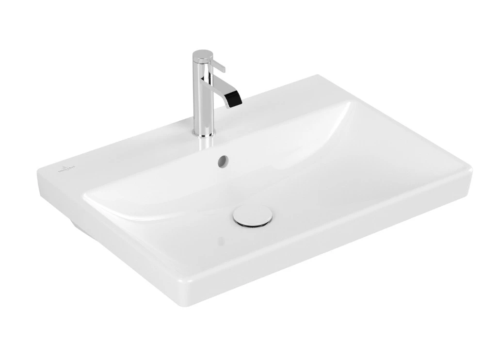 Villeroy & Boch Avento Washbasins Rectangle, Suitable For 3-hole Tap Fittings, Central Tap Hole Punched Out, With Overflow 650 X 470 Mm White Alpin (4158.65.01)