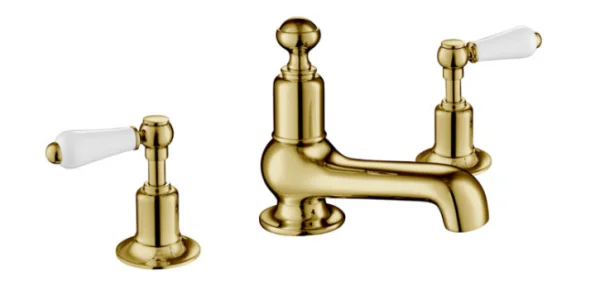 Just Taps Grosvenor Lever 3 Hole Basin Mixer Brushed Brass