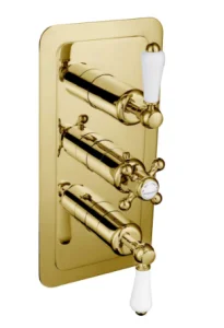 Just Taps Grosvenor Lever Thermostatic 2 Outlet Shower Valve Brushed Brass 