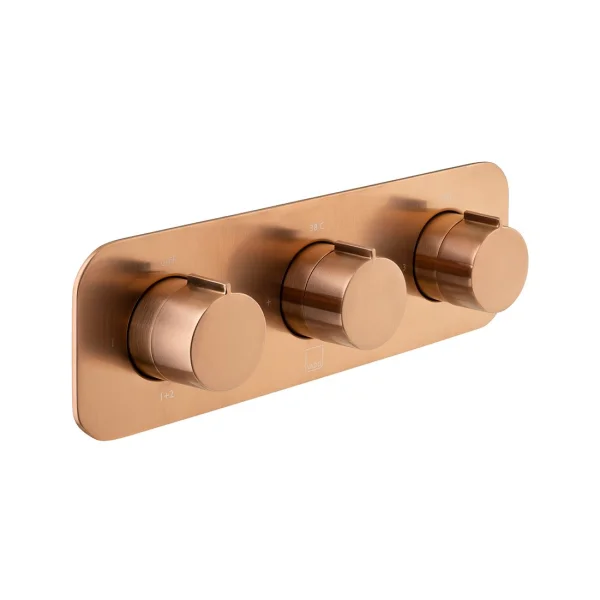 Individual By Vado Tablet Altitude Horizontal Concealed 3 Outlet, 3 Handle Thermostatic Valve With All-flow Function Bronze Brushed