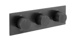 Vado Individual Tablet Knurled Horizontal Concealed 3 Outlet, 3 Handle Thermostatic Valve With Knurled Handles And All-flow Function Brushed Black