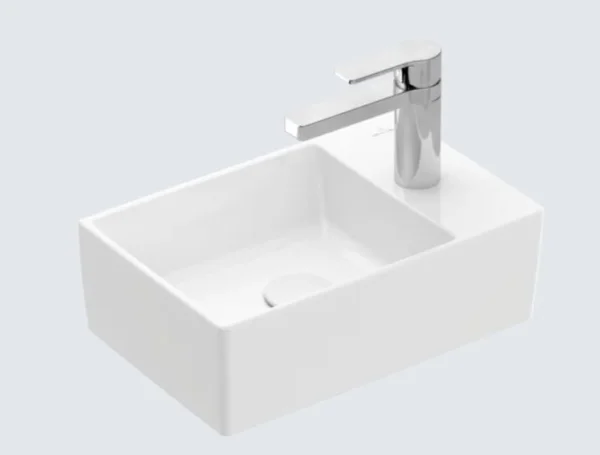 Villeroy & Boch Memento 2.0 Handwashbasin Rectangle, Suitable For 1-hole Tap Fittings, Tap Hole Punched Out, Without Overflow, Wall Fixation 400 X 260 Mm White Alpin (4323.40.01)