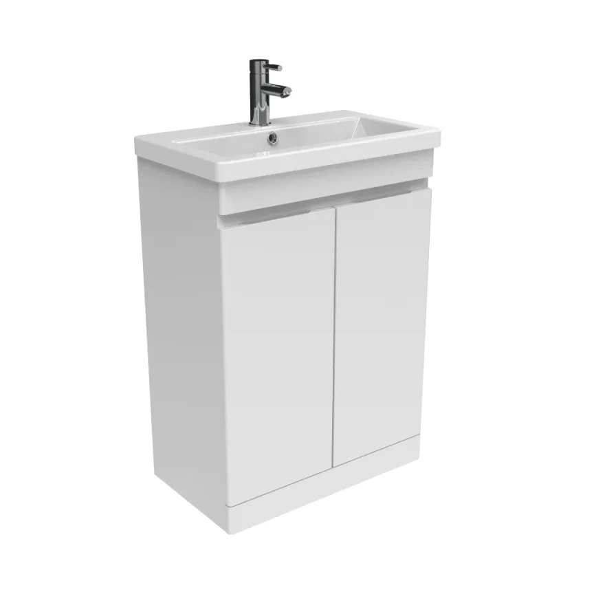 Saneux Air 60cm 2 Door Floor Standing Unit ' Gloss White detail view - Image 2