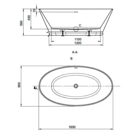 Bc Designs Chalice Minor 1650x900 Bath (waste Included) White detail view - Image 2