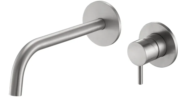 INOX Single Lever Wall Mounted Basin Mixer with Slim Spout 200mm