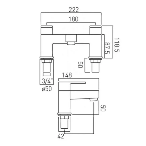 Vado Life 2 Hole Bath Filler Deck Mounted Chrome detail view - Image 3