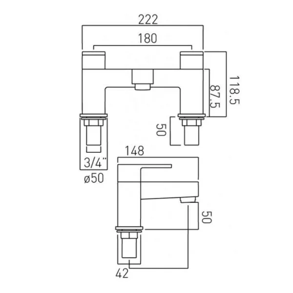 Vado Life 2 Hole Bath Filler Deck Mounted Chrome detail view - Image 3