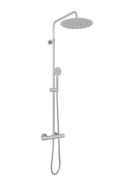 Vado Velo Adjustable Aquablade Round Thermostatic Shower Valve With Integrated Diverter And Rigid Riser With Single Function Aquablade Shower Head And Shower Handset Chrome