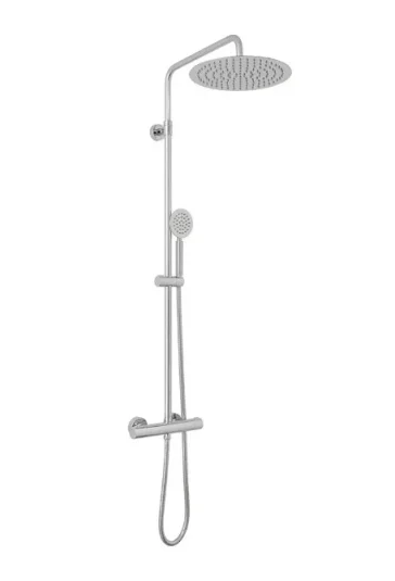 Vado Velo Adjustable Aquablade Round Thermostatic Shower Valve With Integrated Diverter And Rigid Riser With Single Function Aquablade Shower Head And Shower Handset Chrome product image - Image 1