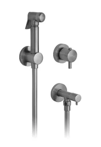 Vado Individual Shattaf Kit With Concealed Thermostatic Mixing Valve And Angle Valve Brushed Gunmetal