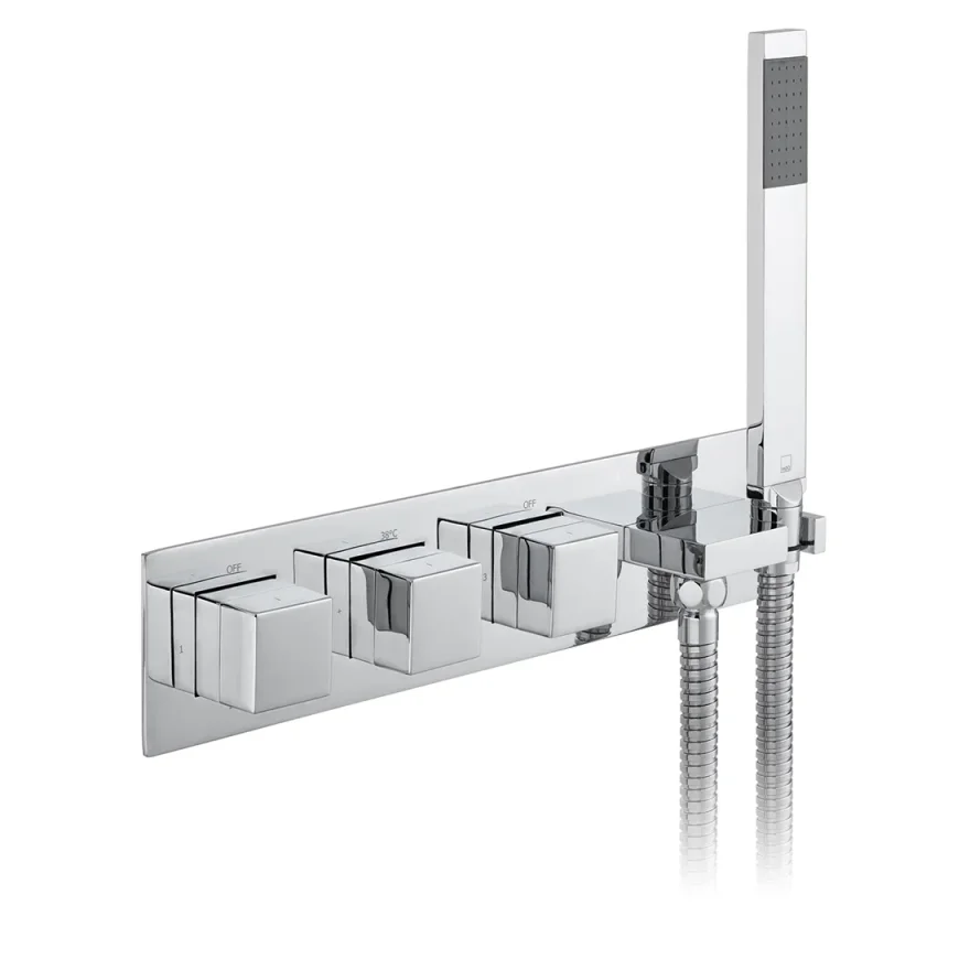 Vado Tablet Notion 3 Outlet 3 Handle Concealed Thermostatic Valve With Integrated Outlet Handset And Hose Chrome product image - Image 1