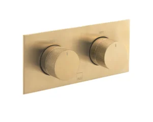 Vado Individual Tablet Knurled Horizontal Concealed 2 Outlet, 2 Handle Thermostatic Valve With Knurled Handles Brushed Gold