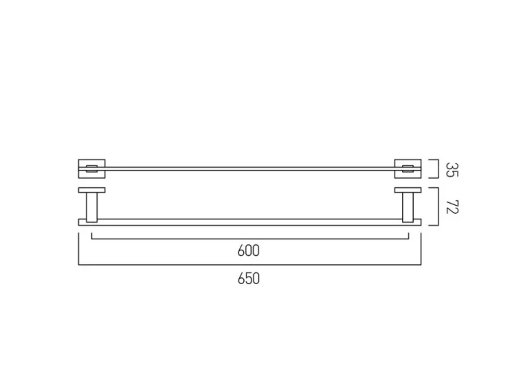 Vado Level Towel Rail 650mm (26'') Chrome technical drawing - Image 2