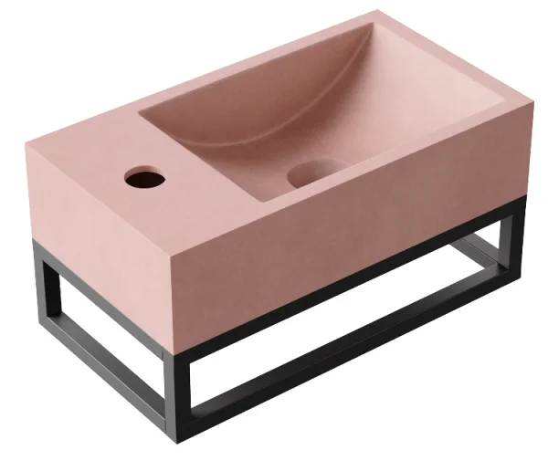 Hib Entero 40cm Wall Mounted Basin With Black Frame Dusky Pink