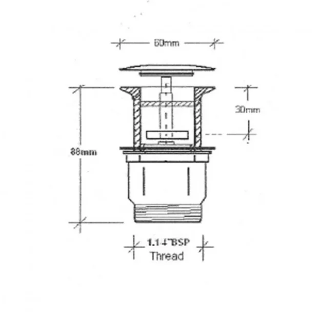 Bc Designs Push Down Basin Waste (unslotted) Chrome detail view - Image 2