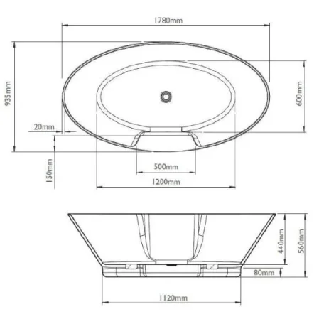 Bc Designs Chalice Major 1780x935 Bath (waste Included) White detail view - Image 2