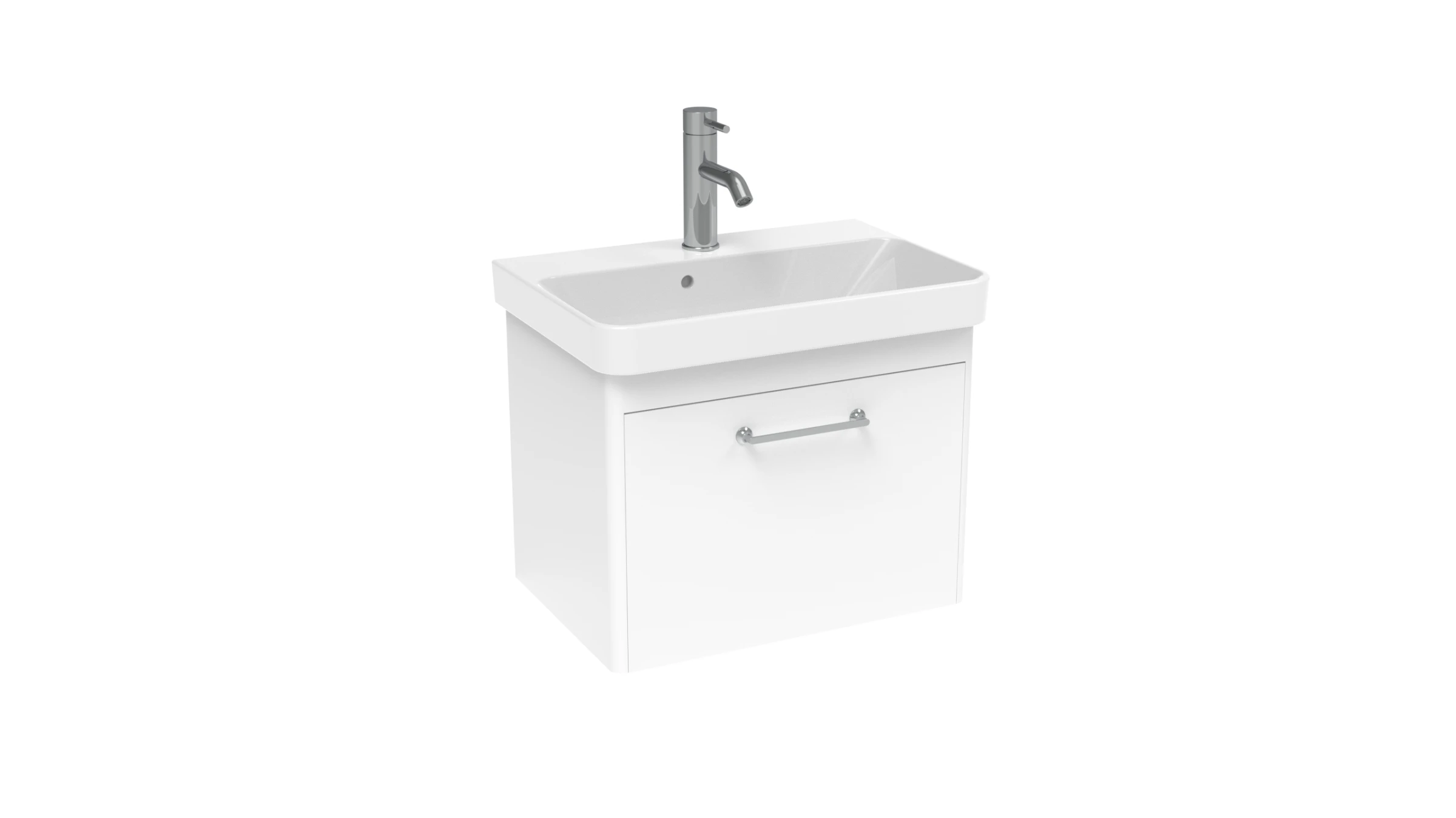 Saneux Hyde Lite 55x37cm Washbasin & 1 Drawer Wall Mounted Unit - Gloss White