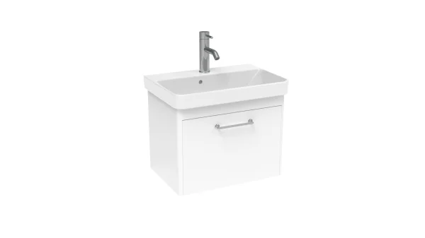 Saneux Hyde Lite 55x37cm Washbasin & 1 Drawer Wall Mounted Unit - Gloss White