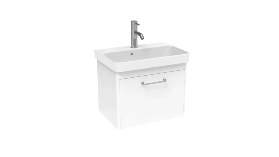 Saneux Hyde Lite 55x37cm Washbasin & 1 Drawer Wall Mounted Unit - Gloss White product image - Image 1