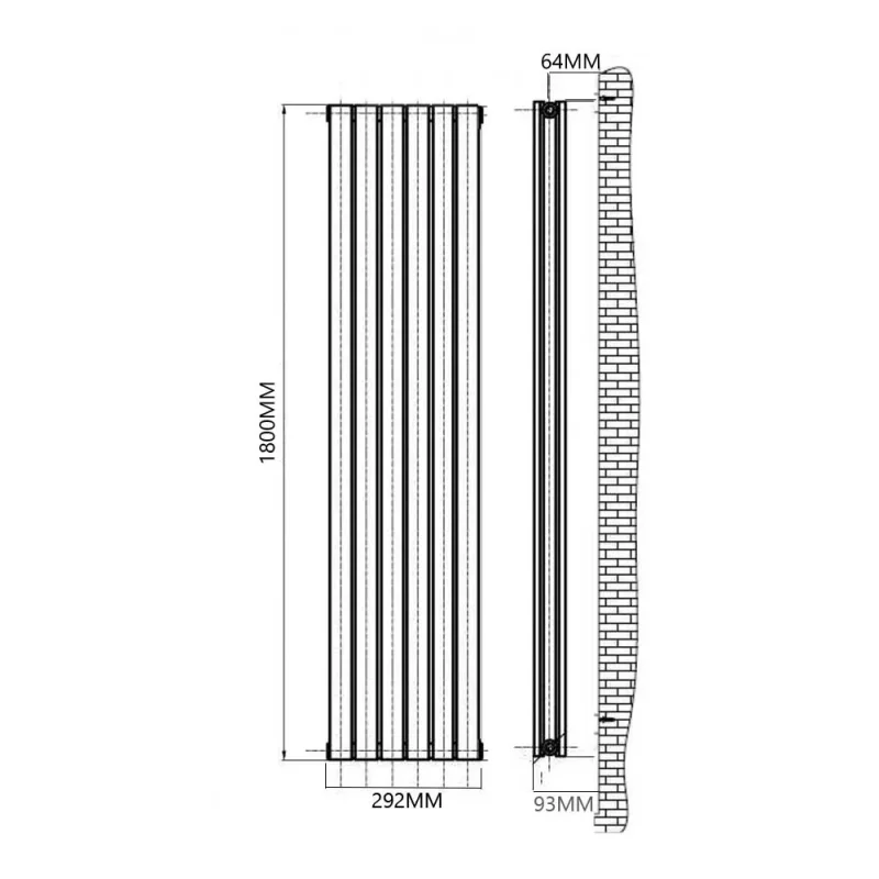 Reina Flat Vert Designer Radiator 1800 X 292 Double White detail view - Image 4