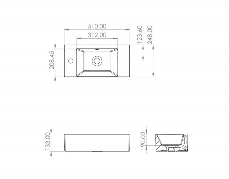 Saneux Matteo 51x25cm Washbasin Left Tap Hole technical drawing - Image 2