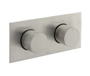 Vado Individual Tablet Knurled Horizontal Concealed 2 Outlet, 2 Handle Thermostatic Valve With Knurled Handles Brushed Nickel