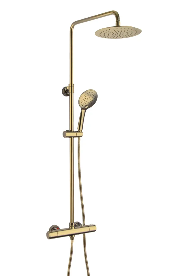 Just Taps VOS 2 Outlet Thermostatic Cool Touch Bar Valve with adjustable riser and shower kit Brushed Brass product image - Image 1