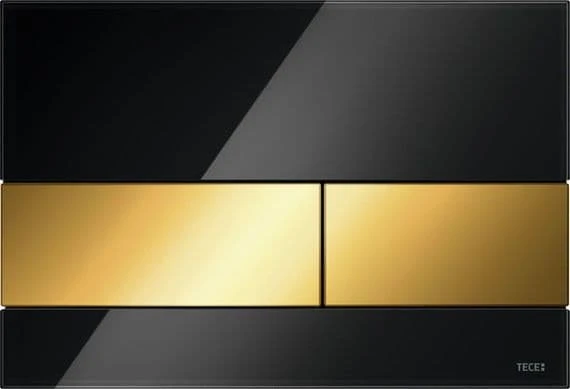 Tece Square Dual Flush, Glass Black, Buttons Gold