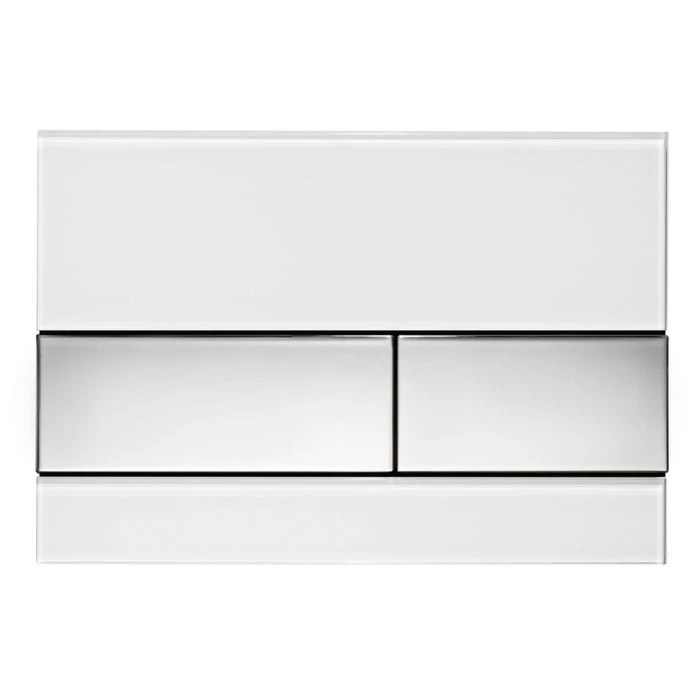 Tece Square Dual Flush, Glass White, Buttons Polished Chrome