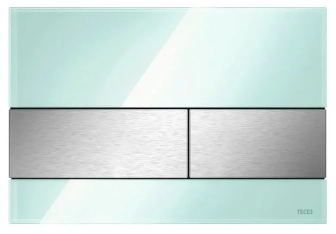 Tece Square Dual Flush, Glass Green, Buttons Brushed S/steel