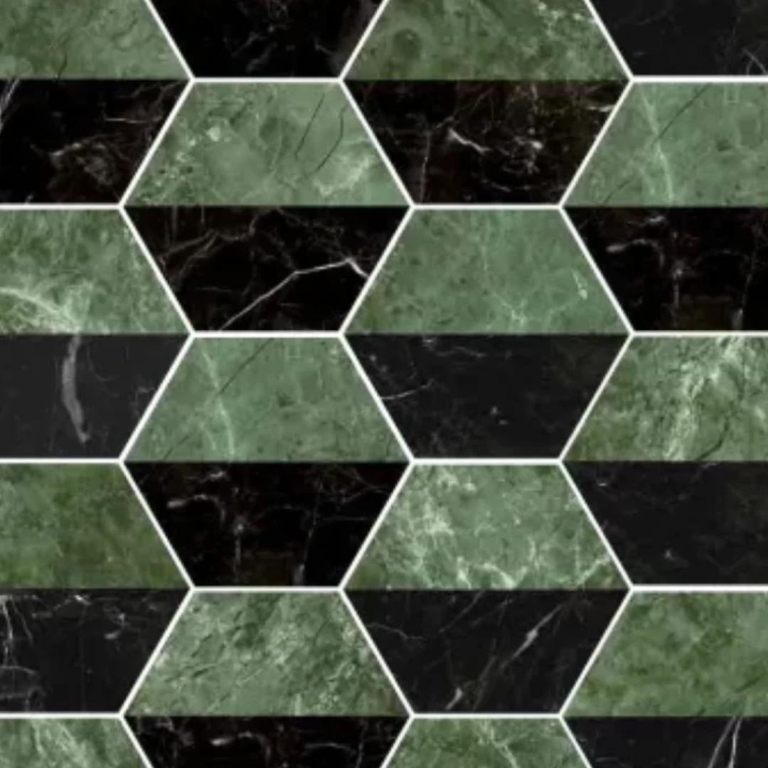 European Tiles Marmi Matte Tile Nero & Green Hex Decor 15 x 17,3cm