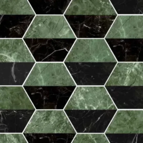 European Tiles Marmi Matte Tile Nero & Green Hex Decor 15 x 17,3cm