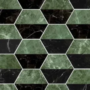 European Tiles Marmi Matte Tile Nero & Green Hex Decor 15 x 17,3cm