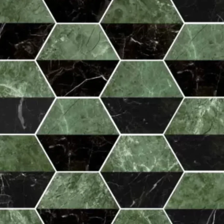 European Tiles Marmi Matte Tile Nero & Green Hex Decor 15 x 17,3cm product image - Image 1