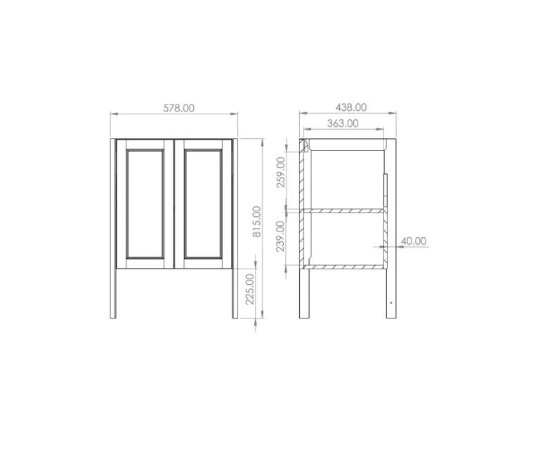 Saneux Sofia 60cm 2 Door Floor Standing Console Unit - Dove Grey technical drawing - Image 2