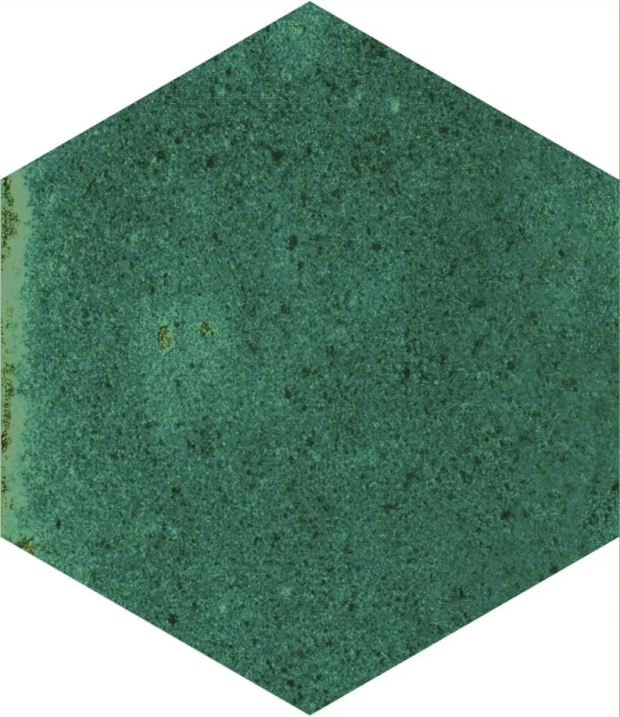 European Tiles Artisan Hex Olive Porcelain Gloss Wall & Floor Tile 11.8x10.2cm detail view - Image 4