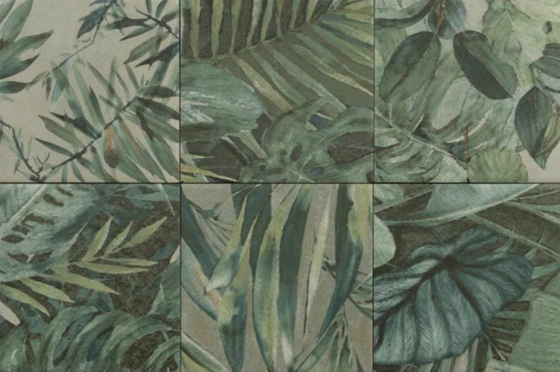 European Tiles Floral Porcelain Wall & Floor Matt Tile Eucalyptus 15x15cm