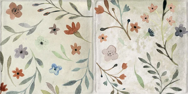 European Tiles Island Floral Decor Porcelain Matt Tile 10x20cm