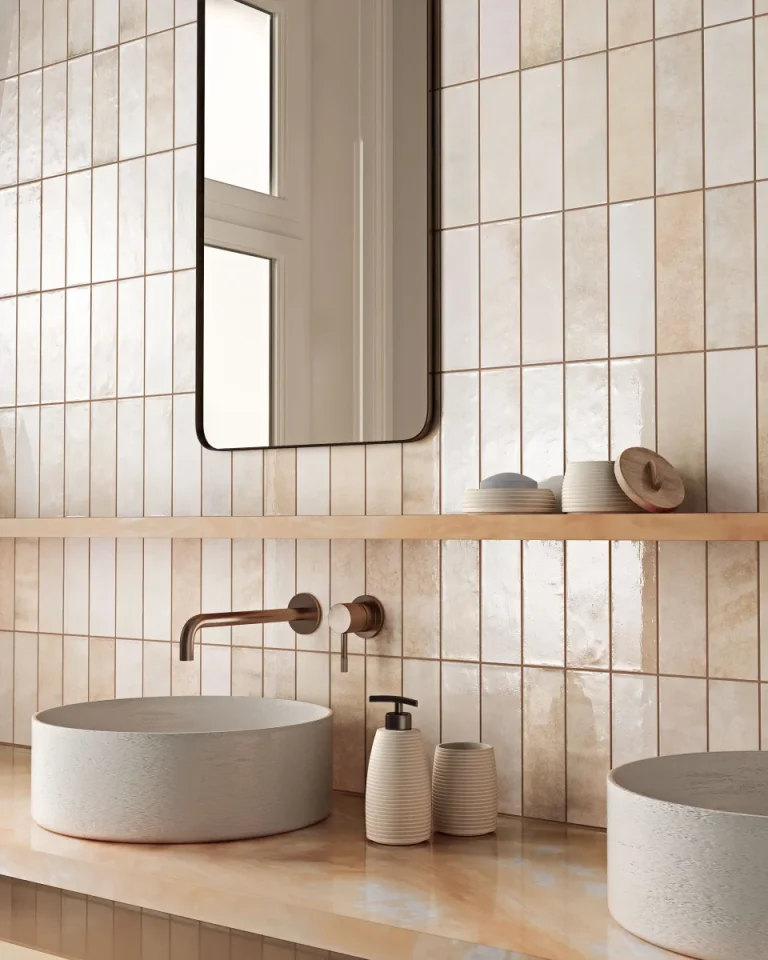 European Tiles Bliss Beige Glossy Wall Tile 6.5x20cm detail view - Image 3
