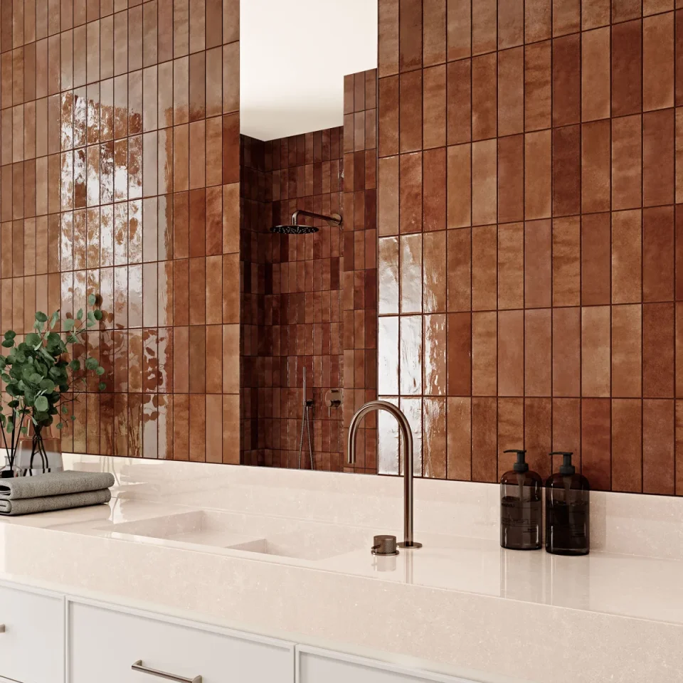 European Tiles Bliss Cotto Glossy Wall Tile 6.5x20cm detail view - Image 3