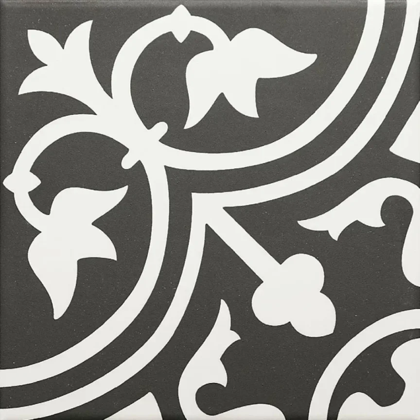 European Tiles Navona Black & White Patterned Matt 20x20cm Tile product image - Image 1