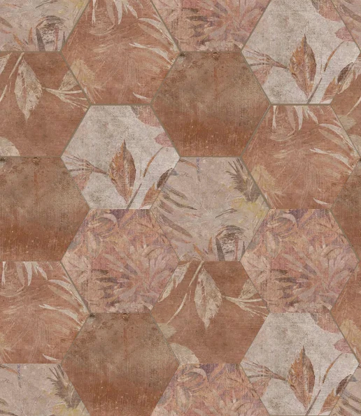 European Tiles Cotto Floral Decor Terracotta Matt Porcelain Hex Floor Tile 15x17.3cm